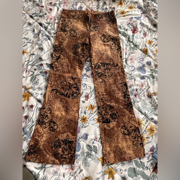 Sharagano Pants - Sharagamo Y2K Brown Velvet Low Rise Flare Pants Baroque Boho 2000s